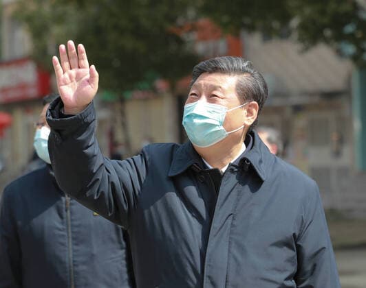 (200310) -- WUHAN, March 10, 2020 -- Chinese President Xi Jinping, also general secretary of the Communist Party of China Central Committee and chairman of the Central Military Commission, waves to residents who are quarantined at home and sends regards to them at a community in Wuhan, central China s Hubei Province, March 10, 2020. Xi made an inspection of the epidemic prevention and control work in Wuhan on Tuesday. ) CHINA-WUHAN-XI JINPING-COVID-19-EPIDEMIC PREVENTION AND CONTROL-INSPECTION (CN) PangxXinglei 