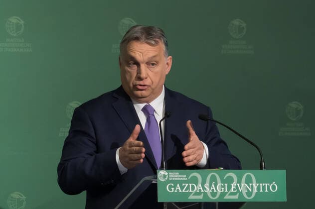 (200310) -- BUDAPEST, March 10, 2020 -- Hungary s Prime Minister Viktor Orban speaks at a forum in Budapest, Hungary, on March 10, 2020. At a forum organized by the Hungarian Chamber of Commerce and Industry (MKIK), Hungary s Prime Minister Viktor Orban on Tuesday pledged government assistance to economic players who suffer losses due to the novel coronavirus. (Photo by Xinhua) HUNGARY-BUDAPEST-FORUM-ECONOMY AttilaxVolgyi 