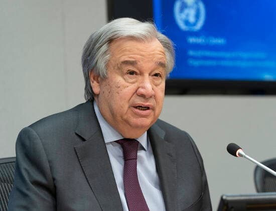 Press briefing on climate change UN SG Antonio Guterres briefs press on climate change at UN Headquarters New York New York United States Copyright: LevxRadin