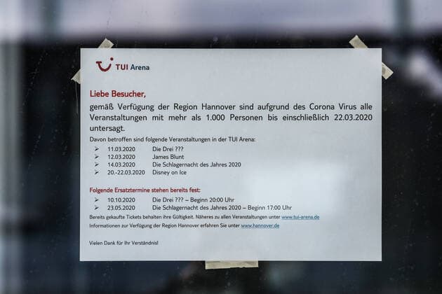 Hannover, TUI Arena Konzertausfälle auf Grund des Coronavirus,