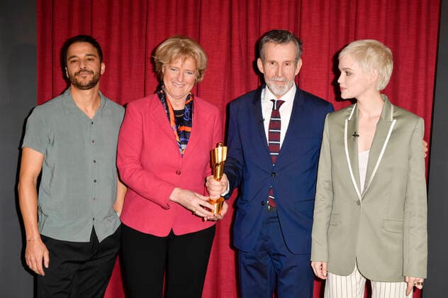 Kostja Ullmann, Monika Grütters, Ulrich Matthes und Emilia Schüle beim Fototermin bei der Pressekonferenz zur Bekanntgabe der Nominierungen für den Deutschen Filmpreis 2020 im Delphi Filmpalast. Berlin, 11.03.2020