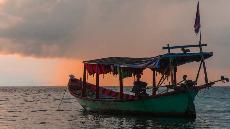 Koh Rong Island, Cambodia at Sunrise. strong vibrant Colors, Boats and Ocean Krong Siem Reap, Siem Reap Province, Cambodia CR_DKOC200121C-288792-01
