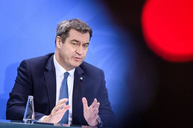 Berlin, Pressekonferenz Merkel, Söder und Tschentscher Deutschland, Berlin - 12.03.2020: Im Bild ist Markus Söder (Bayerischer Ministerpräsident, csu) während der Presseunterrichtung nach dem Gespräch der Bundeskanzlerin mit den Regierungschefinnen und Regierungschefs der Länder zu sehen. Berlin Bundeskanzleramt Berlin Deutschland