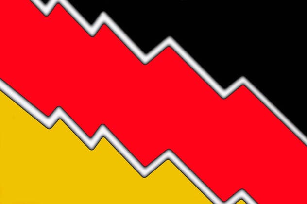 Börsenkurs und Deutschlandfarben Börsenkurs und Deutschlandfarben, 13.03.2020, Borkwalde, Brandenburg, Die Deutschlandfarben sind mit fallenden Börsenkursen dargestellt.