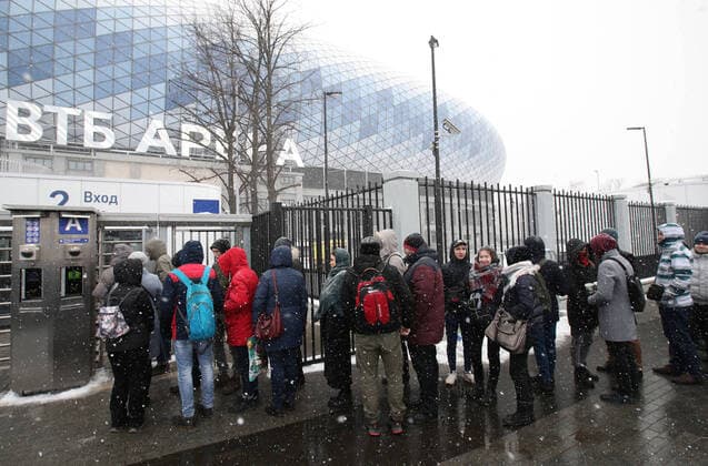 MOSCOW, RUSSIA - MARCH 15, 2020: Fans outside VTB-Arena ahead of a concert by the German-Swedish industrial metal duo Lindemann. The Lindemann duo created by Rammstein vocalist Till Lindemann and Swedish musician Peter Tagtgren, is to give a day and a night concert at the stadium following Moscow Mayor Sergei Sobyanin s decree banning public events with over 5 thousand participants in Moscow due to the coronavirus threat till April 10, 2020. Vyacheslav Prokofyev TASS  TS0D22A3