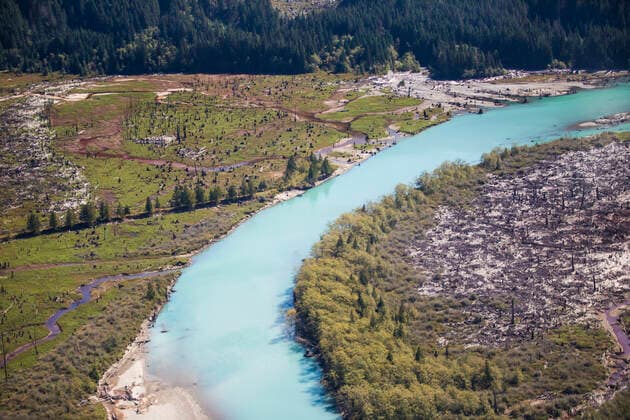 Aerial view of the Stave River, British Columbia, Canada. Vancouver, BC, Canada CR_JDIP200213-303923-01