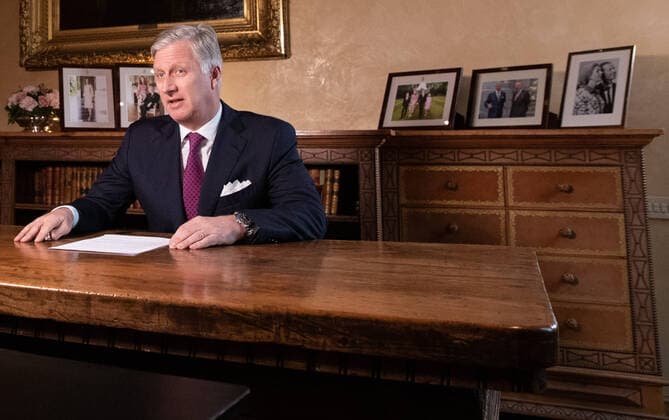 BELGIUM, BRUSSELS, MAR. 16, 2020 - King Filip-Philippe of Belgium delivers a speech regarding the corona virus health crisis at the royal palace in Brussels Copyright Benoit Doppagne POOL Reporters Reporters GYS  BENOITxDOPPAGNE