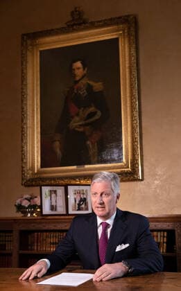 BELGIUM, BRUSSELS, MAR. 16, 2020 - King Filip-Philippe of Belgium delivers a speech regarding the corona virus health crisis at the royal palace in Brussels Copyright Benoit Doppagne POOL Reporters Reporters GYS  BENOITxDOPPAGNE