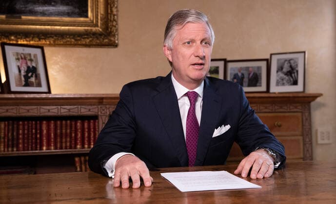BELGIUM, BRUSSELS, MAR. 16, 2020 - King Filip-Philippe of Belgium delivers a speech regarding the corona virus health crisis at the royal palace in Brussels Copyright Benoit Doppagne POOL Reporters Reporters GYS  BENOITxDOPPAGNE