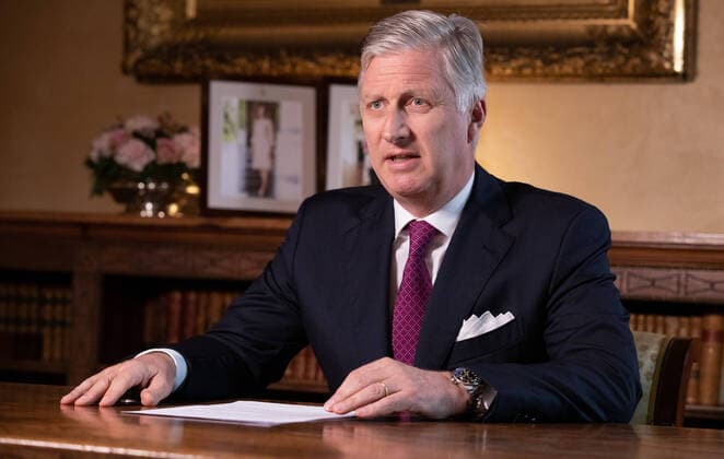 BELGIUM, BRUSSELS, MAR. 16, 2020 - King Filip-Philippe of Belgium delivers a speech regarding the corona virus health crisis at the royal palace in Brussels Copyright Benoit Doppagne POOL Reporters Reporters GYS  BENOITxDOPPAGNE