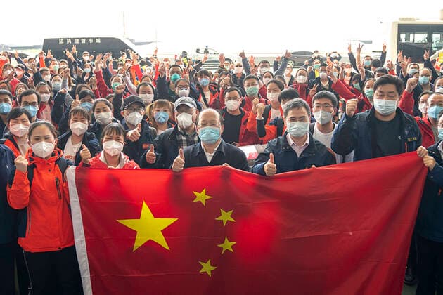 (200317) -- WUHAN, March 17, 2020 -- Medics from east China s Jiangsu Province pose for a group photo before their departure at the Wuhan Tianhe International Airport in Wuhan, central China s Hubei Province, March 17, 2020. Some medical assistance teams started leaving Hubei Province on Tuesday as the epidemic outbreak in the hard-hit province has been subdued. ) CHINA-WUHAN-COVID-19-MEDICS-DEPARTURE (CN) XiongxQi 