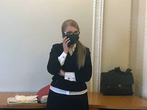 KIEV, UKRAINE - MARCH 17, 2020: Yulia Tymoshenko, leader of the Batkivshchyna Fatherland Ukrainian political party, in a medical mask after a Verkhovna Rada Ukrainian Parliament meeting. Anna Marchenko TASS  TS0D277F