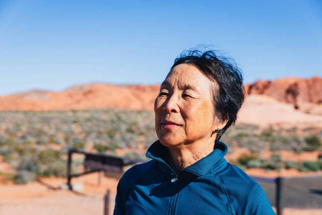 Senior Asian Woman in the Desert Las Vegas, NV, United States ,model released, Symbolfoto CR_LIWEEE200219B-315052-01