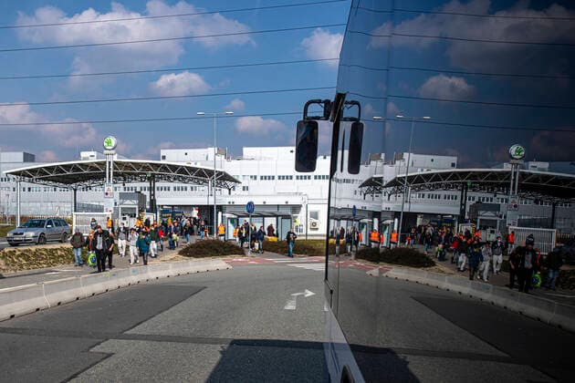 Employees last morning shift of Czech car-maker Skoda Auto leave Skoda Auto s plant in Kvasiny, Czech Republic, after decision to shutdown of the plant in relation to coronavirus outbreak, on March 18, 2020. (CTKxPhoto DavidxTanecek) CTKPhotoP202003180704801 TAD 015