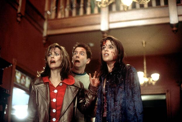 SCREAM, Courteney Cox, Jamie Kennedy, Neve Campbell, 1996, (c) Dimension courtesy Everett Collection Dimension Films Courtesy Everett Collection !ACHTUNG AUFNAHMEDATUM GESCHÃ„TZT! PUBLICATIONXNOTxINxCANxCHNxFRAxITAxJPNxNORxPOLxRUSxESPxUKxUSA Copyright: xDimensionxFilms CourtesyxEverettxCollectionx MCDSCRE EC005