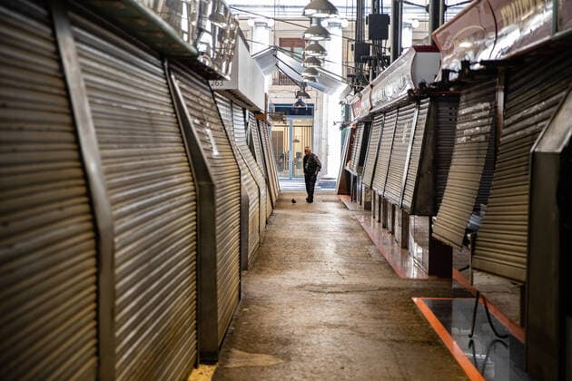 March 20, 2020, Barcelona, BARCELONA, SPAIN: La Boqueria food market partially closed during the lockdown of the population of Barcelona to combat the coronavirus. In Barcelona, Spain, March 20 on 2020. Barcelona SPAIN - ZUMAa181 20200320_zaa_a181_107 Copyright: xXavixBonillax