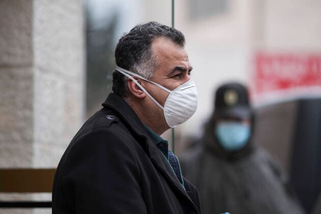 March 20, 2020, Beit Jala, West Bank: A doctor who s been with quarantined Palestinians at Angles Hotel in Beit Jala, at the end of quarantine in the hotel after 14 days. Beit Jala West Bank - ZUMAb133 20200320_zap_b133_034 Copyright: xMustafaxBaderx
