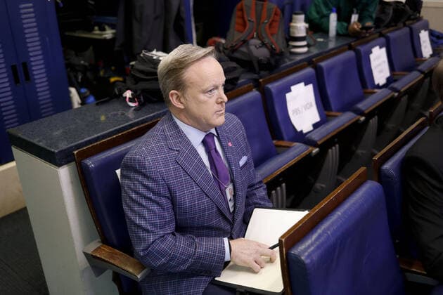 Sean Spicer, former White House press secretary, sits in the briefing room of the White House before a Coronavirus Task Force news conference in Washington, DC on Friday, March 20, 2020. Americans will have to practice social distancing for at least several more weeks to mitigate U.S. cases of Covid-19, Anthony S. Fauci of the National Institutes of Health said today.  WAX20200320217 ALxDRAGO