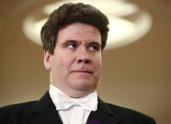 MOSCOW, RUSSIA - MARCH 20, 2020: Pianist Denis Matsuev talks to journalists ahead of a live broadcast of his concert from the empty Tchaikovsky Concert Hall. The Russian Culture Ministry advised to suspend public events due to the COVID-19 coronavirus pandemic. Valery Sharifulin TASS  TS0D2EBB
