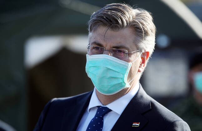 Prime minister Andrej Plenkovic visit military tents 20.03.2020., Zagreb, Croatia - Prime Minister Andrej Plenkovic visit tents for a field hospital raised by the Croatian military in medical hospital Dubrava for the ones infected with coronavirus. PIXSELL