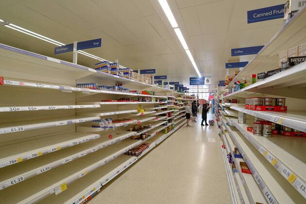 Customers are seen shopping for items meanwhile groceries, meat, as well as hygienic shelves, go empty very fast at most supermarkets in London. For most people, the new coronavirus causes only mild or moderate symptoms, such as fever and cough. For some, especially older adults and people with existing health problems, it can cause more severe illness, including pneumonia. Coronavirus claimed 144 lives to date of the British people, with 3,269 confirmed positive, as reported by authorities on Friday, March 20, 2020. (Photo Vudi Xhymshiti) iMagoVX