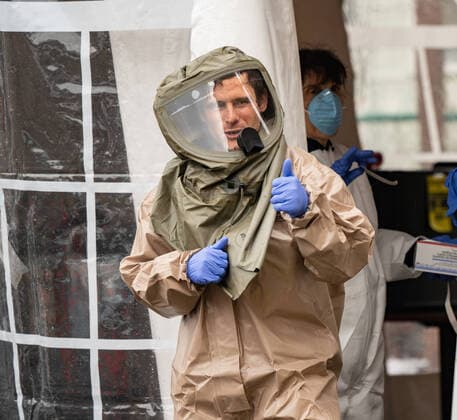 March 20, 2020, Somerville Hospital, Somerville, Massachusetts, USA: A health worker at a drive-thru coronavirus disease testing site at Somerville Hospital in Somerville, Massachusetts.  (124584563)