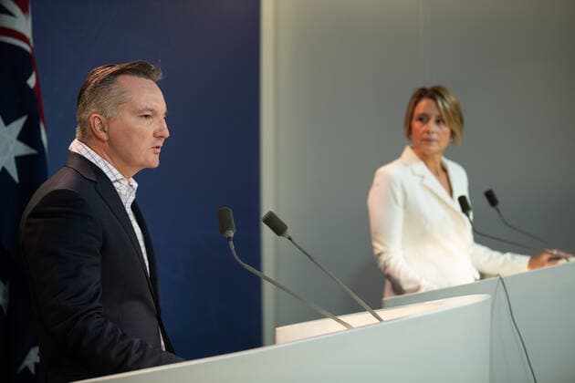 LABOR CORONAVIRUS PRESSER, Shadow Minister for Health Chris Bowen and Deputy Labor Leader in the Senate Kristina Keneally speaking at a media conference in Sydney, Saturday, March 21, 2020. ( NO ARCHIVING, EDITORIAL USE ONLY, NO USE IN BOOKS WITHOUT CONSENT SYDNEY NSW AUSTRALIA  Copyright: xJAMESxGOURLEYx 20200321001458531658