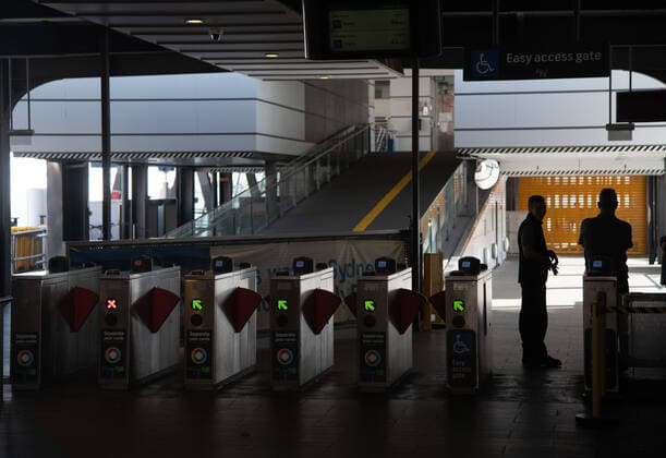 CORONAVIRUS AUSTRALIA, The Circular Quay Ferry Terminal with very few passengers, Sydney, Saturday, March 21, 2020. Sydney is seeing a dramatic reduction in people on the streets as people are asked to enact social distancing and self isolation in order to prevent the spread of Covid-19. ( NO ARCHIVING, EDITORIAL USE ONLY, NO USE IN BOOKS WITHOUT CONSENT SYDNEY NSW AUSTRALIA  Copyright: xJAMESxGOURLEYx 20200321001458535663