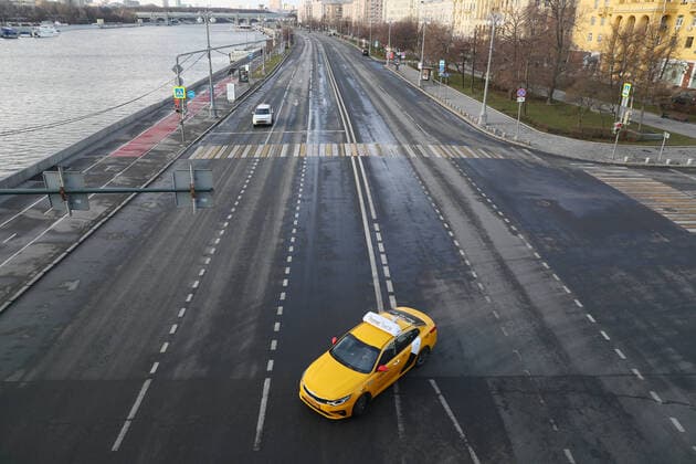 MOSCOW, RUSSIA - MARCH 21, 2020: A taxi car seen in central Moscow. Alexander Shcherbak TASS  TS0D2F27