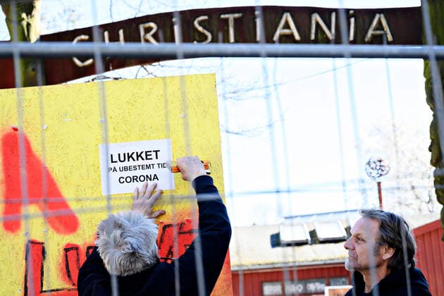 Christiania bliver lukket, loerdag den 21. marts 2020. Alt for mange gaester de seneste dage har faaet fristaden Christiania til at lukke for besoegende fra loerdag klokken 12 af hensyn til faren for smitte med coronavirus.. , Copenhagen Denmark Copyright: PhilipxDavali PhilipxDavalix spdk20200321-135305-L