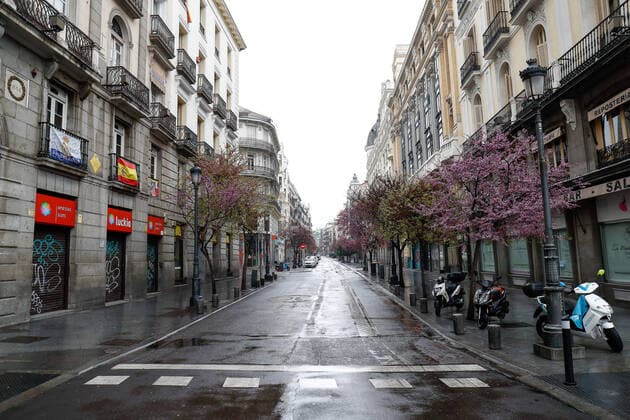 March 21, 2020, Madrid, MADRID, SPAIN: Illustration, general view of Calle Mayor empty during the sixth day after the Government declared the state of alarm in Spain and recommended people to stay at home to fight coronavirus COVID-19 on March 21, 2020 in Madrid, Spain Madrid SPAIN - ZUMAa181 20200321_zaa_a181_027 Copyright: xOscarxJ.xBarrosox