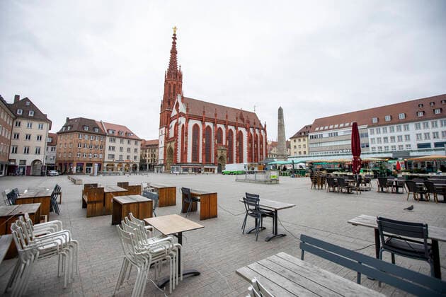 Wuerzburg, City, 21.03.2020, Coronavirus, Katastrophenfall in Bayern, Ausgangsbeschraenkungen Bild: Auf beliebten Plaetzen in Wuerzburg, sind keine Personen mehr, Die Buerger halten sich an die vorläufige Ausgangsbeschränkung des Bayerischen Staatsministeriums für Gesundheit und Pflege Copyright: HMBxMedia xHeikoxBecker