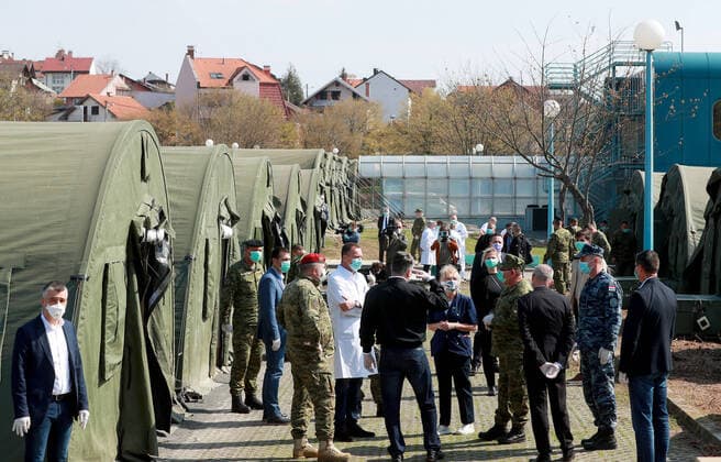 PXL_Zoran Milanovic 21.03.2020., Zagreb, Croatia - Croatian President Zoran Milanovic visited a self-sustaining expeditionary camp hospital set up by the military in the parking lot of the Dubrava Clinical Hospital to combat the coronavirus pandemic. SanjinxStrukic PIXSELL