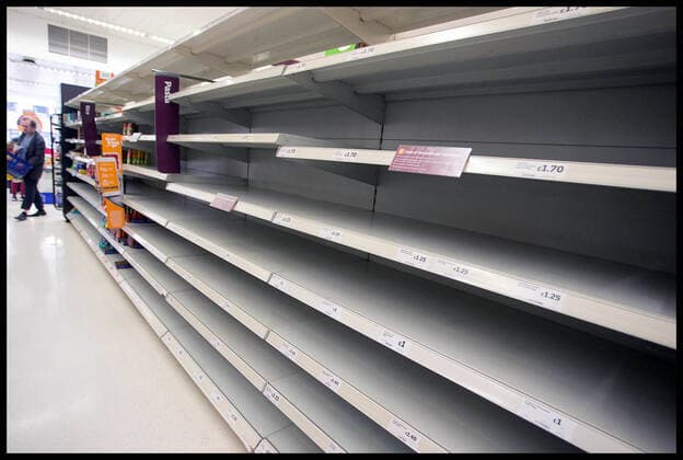 . 21 03 2020. London, United Kingdom. Ongoing Coronavirus Crisis. Empty shelves in a west London branch of Sainsburys, despite all items being rationed to two per customer.  xMartynxWheatleyx xi-Imagesx IIM-20941-0006