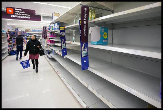 . 21 03 2020. London, United Kingdom. Ongoing Coronavirus Crisis. Empty shelves in a west London branch of Sainsburys, despite all items being rationed to two per customer.  xMartynxWheatleyx xi-Imagesx IIM-20941-0007