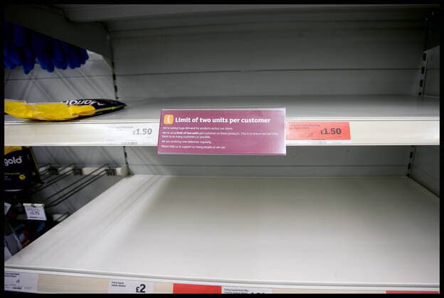 . 21 03 2020. London, United Kingdom. Ongoing Coronavirus Crisis. Empty shelves in a west London branch of Sainsburys, despite all items being rationed to two per customer.  xMartynxWheatleyx xi-Imagesx IIM-20941-0009