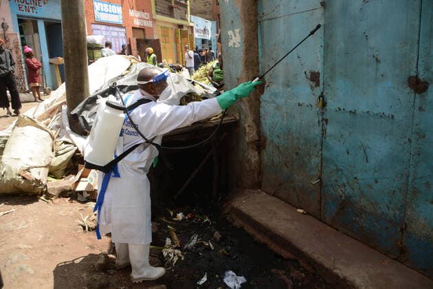 March 20, 2020, Nairobi, Kenya: A public health officer fumigates part of Gikomba market in Nairobi as a preventive measure against covid-19..The Kenyan government has banned all public gatherings activities, rallies and crusades. Places of worship are allowed to hold prayers provided they have hand sanitizers. Kenya has so far reported only seven cases of coronavirus. Nairobi Kenya - ZUMAs197 20200320_zaa_s197_264 Copyright: xDennisxSigwex