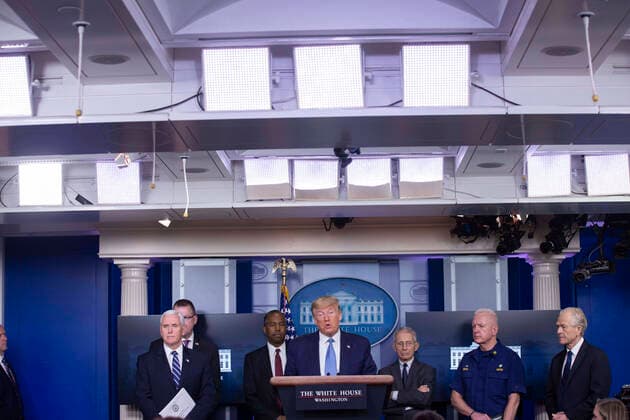 March 21, 2020, Washington, District of Columbia, USA: United States President Donald J. Trump, center, makes remarks on the Coronavirus crisis in the Brady Press Briefing Room of the White House in Washington, DC on Saturday, March 21, 2020. .Credit: Pool via CNP Washington USA - ZUMAs152 20200321_zaa_s152_002 Copyright: xStefanixReynoldsx