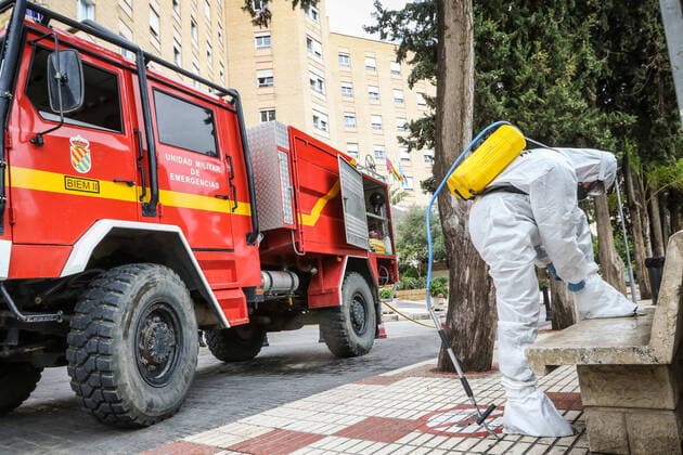 March 21, 2020: 21 March 2020 (Malaga) La Ume ,a Spanish military unit is in the midst of disinfecting hospitals. Today the Regional University Hospital of Malaga. - ZUMAc161 20200321_zap_c161_003 Copyright: xLorenzoxCarnerox