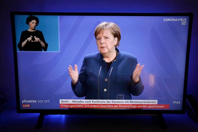 Fernsehansprache von Bundeskanzlerin Angela Merkel zur Corona-Krise. Ein Kontaktverbot wird ausgesprochen, DEU, Berlin, 22.03.2020