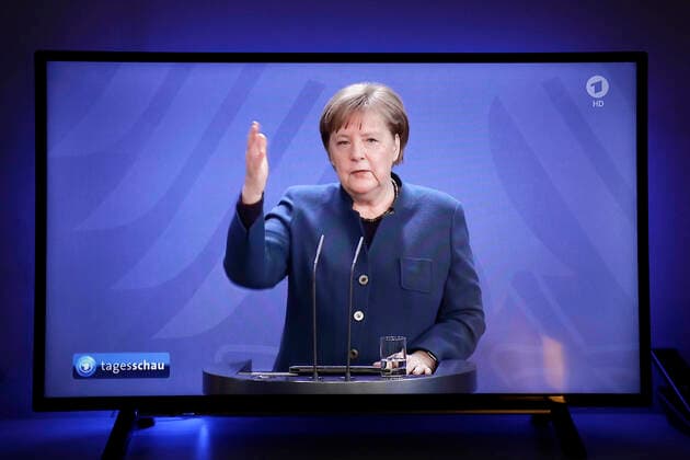 Fernsehansprache von Bundeskanzlerin Angela Merkel zur Corona-Krise. Ein Kontaktverbot wird ausgesprochen, DEU, Berlin, 22.03.2020