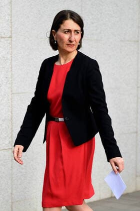 GLADYS BEREJIKLIAN CORONAVIRUS PRESSER, NSW Premier Gladys Berejiklian leaves after speaking to the media in Sydney, Monday, March 23, 2020. The state of NSW is shutting down all non-essential services to slow the rapidly spreading coronavirus but schools will stay open for now. ( NO ARCHIVING, EDITORIAL USE ONLY, NO USE IN BOOKS WITHOUT CONSENT SYDNEY NSW AUSTRALIA  Copyright: xJOELxCARRETTx 20200323001458832353
