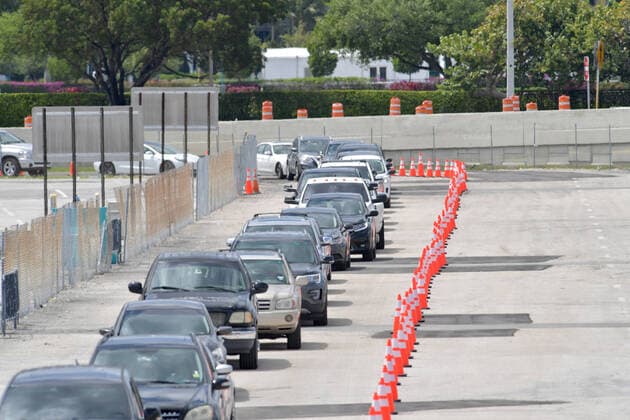 March 23, 2020, Miami Gardens, Florida, United States Of America: MIAMI GARDENS, FL - MARCH 22: FIRST RESPONDERS ONLY TESTING DAY - Instead of setting up for the Miami Open tennis tournament, the Florida National Guard (many without face masks due to shortage) was running a drive-through testing site off the Florida Turnpike at the Hard Rock Stadium in Miami Gardens where people can go for a COVID-19 Test Without Getting out of their Cars. As Miami-Dade Countys number of COVID-19 cases rise to 169, the site will open at 9 a.m. Monday in the east parking lot of the Hard Rock Stadium, 347 Don Shula Drive. The testing is free and the site will be open from 9 a.m. to 5 p.m. on a daily basis, said Juan Diasgranados, a spokesperson for the testing site. The test site will be run and was created by several local, state and national agencies wh - ZUMAs214 20200323_zaa_s214_017 Copyright: xSMGx