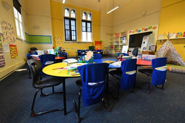 COVID19 VIC SCHOOL CLOSURES, General view of a class room at a Primary School in Melbourne s inner north, Monday, March 23, 2020. Victorian Premier Daniel Andrews has brought forward school holidays as a measure to slow the rapid spreading Covid-19 virus throughout the state. ( NO ARCHIVING, EDITORIAL USE ONLY, NO USE IN BOOKS WITHOUT CONSENT MELBOURNE VIC AUSTRALIA  Copyright: xJAMESxROSSx 20200323001458878970