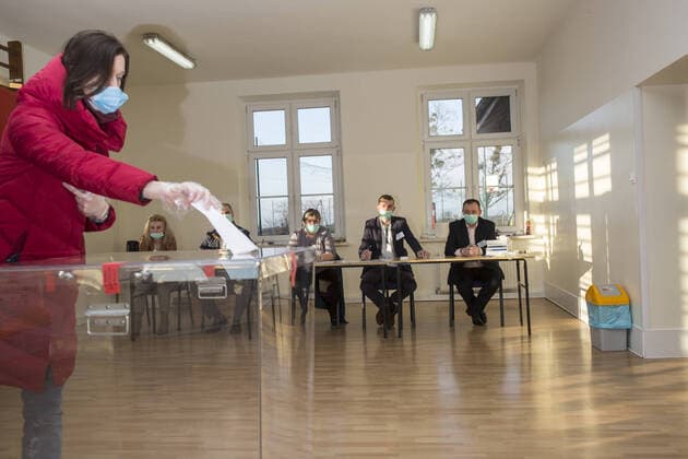 Complementary local elections are held in some places in Poland despite the coronavirus outbreak Despite the coronavirus outbreak in some places in Poland complementary local elections are held on March 22, 2020. Picture taken on March 22, 2020 in Grembien, Poland EN_01421356_0008 