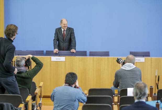 Bundesfinanzminister Olaf Scholz, SPD, spricht in der Bundespressekonferenz zum Nachtragshaushalt 2020 und die Reaktion auf die Corona-Krise. Berlin, 23.03.2020 Berlin Deutschland