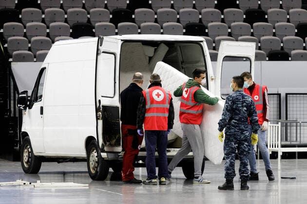 Split: Volunteers of the Red Cross began setting up beds in Spaladium Arena 23.03.2020., Croatia, Split - Red Cross volunteers begin setting up beds in the Spaladium arena, which will serve as a reception center for coronavirus patients in the Split-Dalmatia County. MilanxSabic PIXSELL