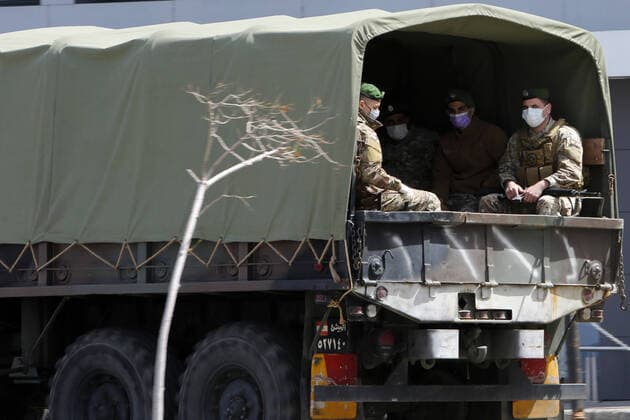April 23, 2020, Beirut, Beirut, Lebanon: Lebanese soldiers wearing masks as a means of protection against the coronavirus COVID-19 in Beirut, Lebanon, on March 23, 2020. For most people, the new coronavirus causes only mild or moderate symptoms. For some it can cause more severe illness Beirut Lebanon - ZUMAap3_ 20200423_zaf_ap3_003 Copyright: xMarwanxTahtahx