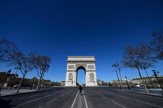 Paris en mode confinement Champs Elysees Arc de Triomphe NEWS : COVID 19 a Paris - 23 03 2020 JBAutissier Panoramic 