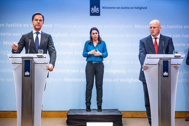 DEN HAAG, 23-03-2020, New measures for the coronavirus in the Netherlands presented during a press conference by Minister President minister Algemene Zaken Mark Rutte, Minister voor Medische Zorg en Sport Martin van Rijn, Viceminister President en Minister van Volksgezondheid, Welzijn en Sport Hugo de Jonge and Minister van Justitie en Veiligheid Ferdinand Grapperhaus. New measures announched for coronavirus  x7573196x Copyright:
